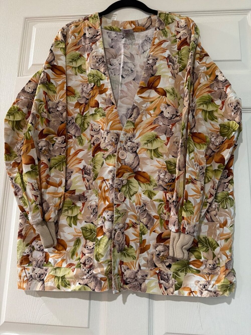 Koala Print S.C.R.U.B.S. Button-Up Jacket 100% Cotton Medium Made In Mexico